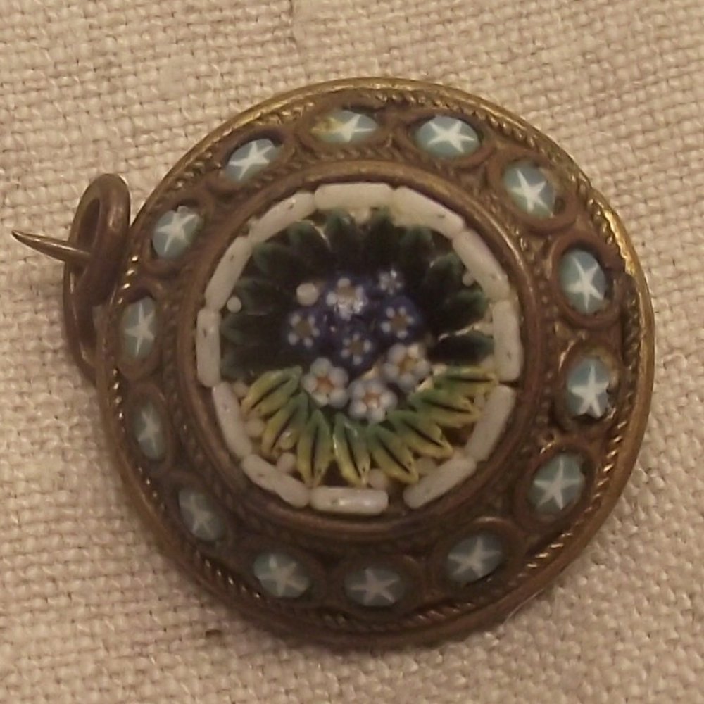 19th century micro mosaic pin flowers and stars